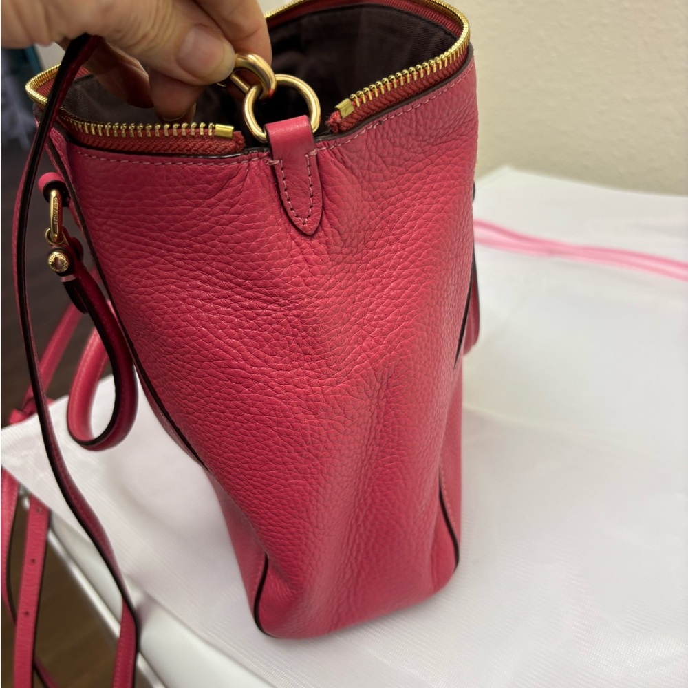 Coach Fuchsia Pebble Leather Shoulder Bag with Gold Accents - Picture 6 of 10